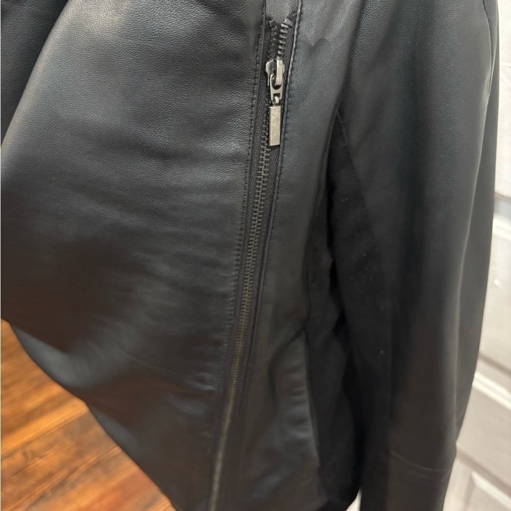 BcBGGeneration  Genuine Leather Vintage Moto Cowl Neck Jacket Sz M Rn 80734 - Picture 4 of 10